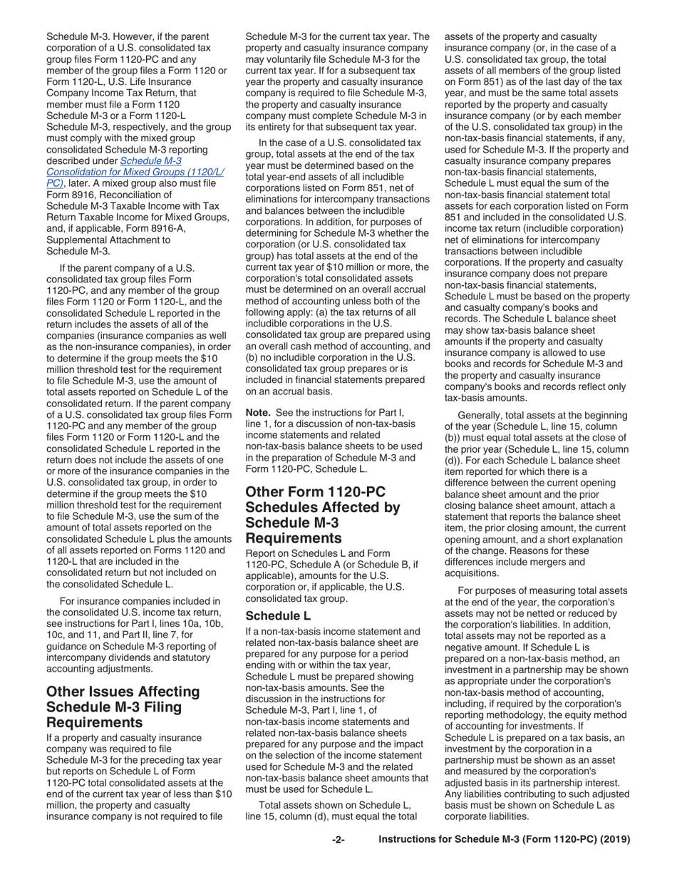 Instructions for IRS Form 1120-PC Schedule M-3 Net Income (Loss) Reconciliation for U.S. Property and Casualty Insurance Companies With Total Assets of $10 Million or More, Page 2