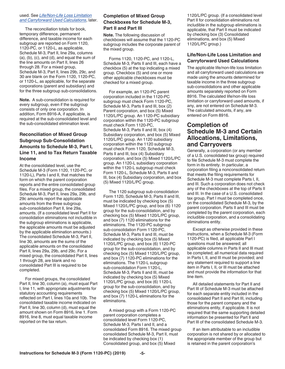 Instructions for IRS Form 1120-PC Schedule M-3 Net Income (Loss) Reconciliation for U.S. Property and Casualty Insurance Companies With Total Assets of $10 Million or More, Page 5