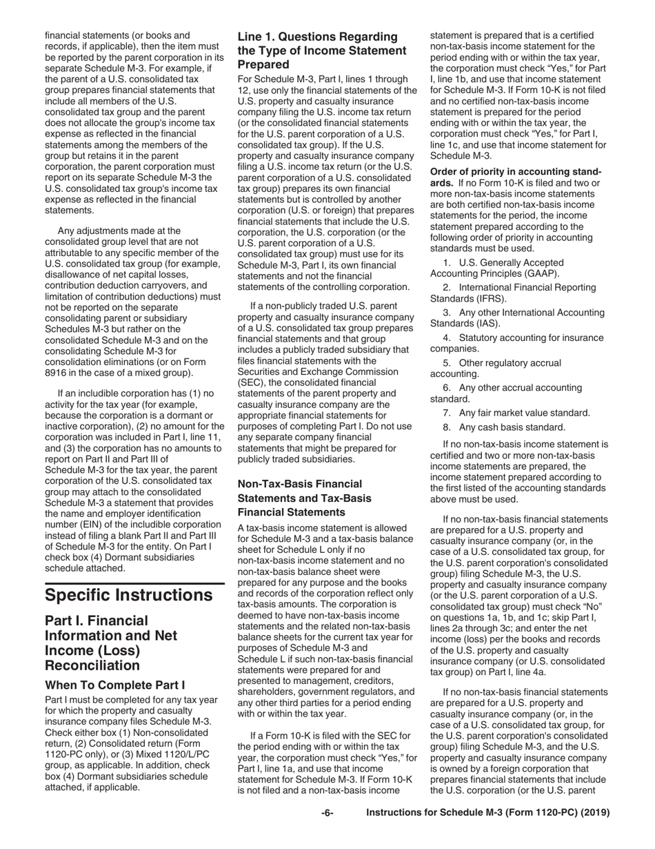 Instructions for IRS Form 1120-PC Schedule M-3 Net Income (Loss) Reconciliation for U.S. Property and Casualty Insurance Companies With Total Assets of $10 Million or More, Page 6