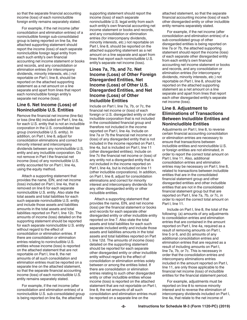 Instructions for IRS Form 1120-PC Schedule M-3 Net Income (Loss) Reconciliation for U.S. Property and Casualty Insurance Companies With Total Assets of $10 Million or More, Page 8