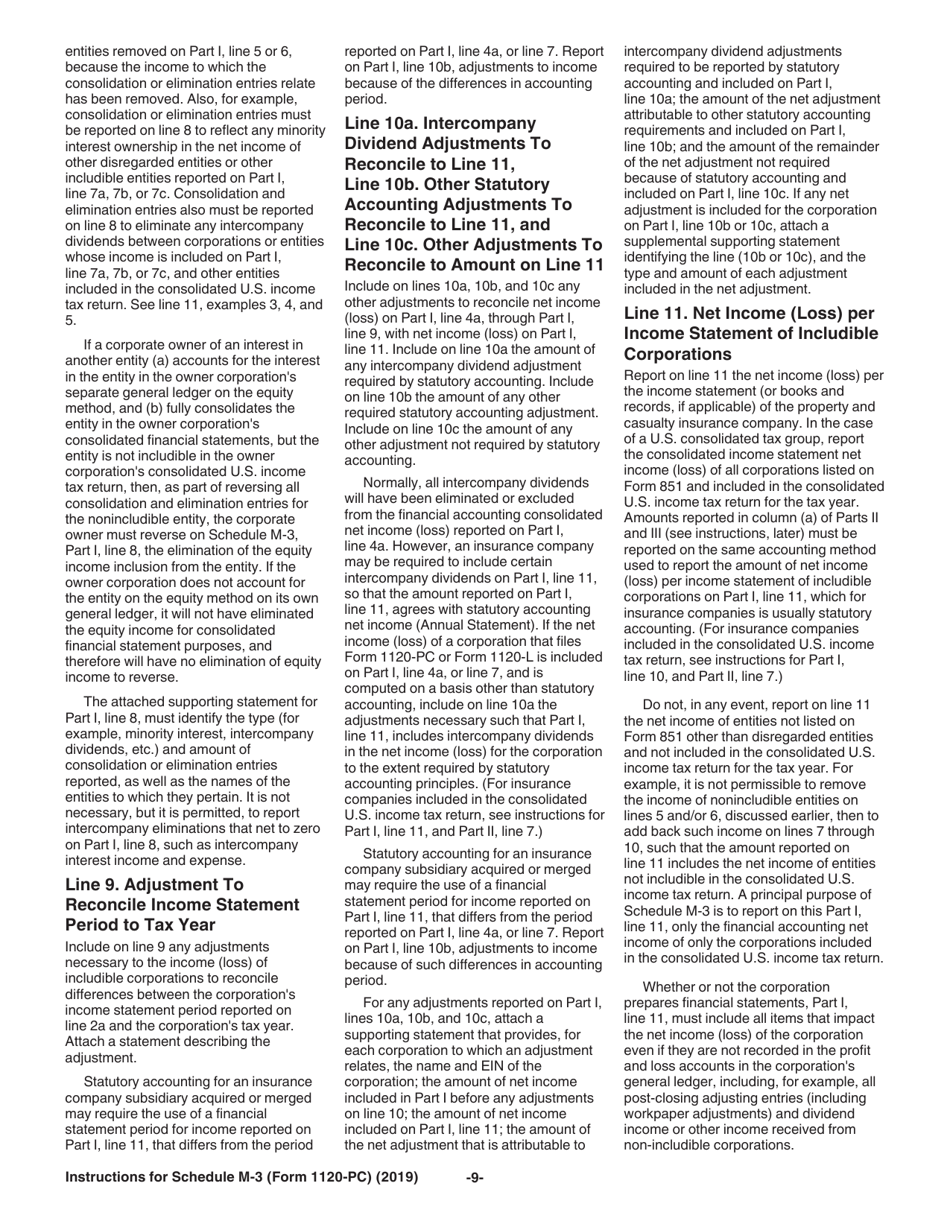 Instructions for IRS Form 1120-PC Schedule M-3 Net Income (Loss) Reconciliation for U.S. Property and Casualty Insurance Companies With Total Assets of $10 Million or More, Page 9