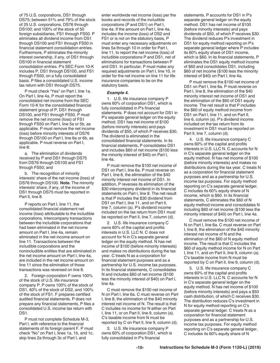 Instructions for IRS Form 1120-L Schedule M-3 Net Income (Loss) Reconciliation for US Life Insurance Companies With Total Assets of $10 Million or More, Page 10