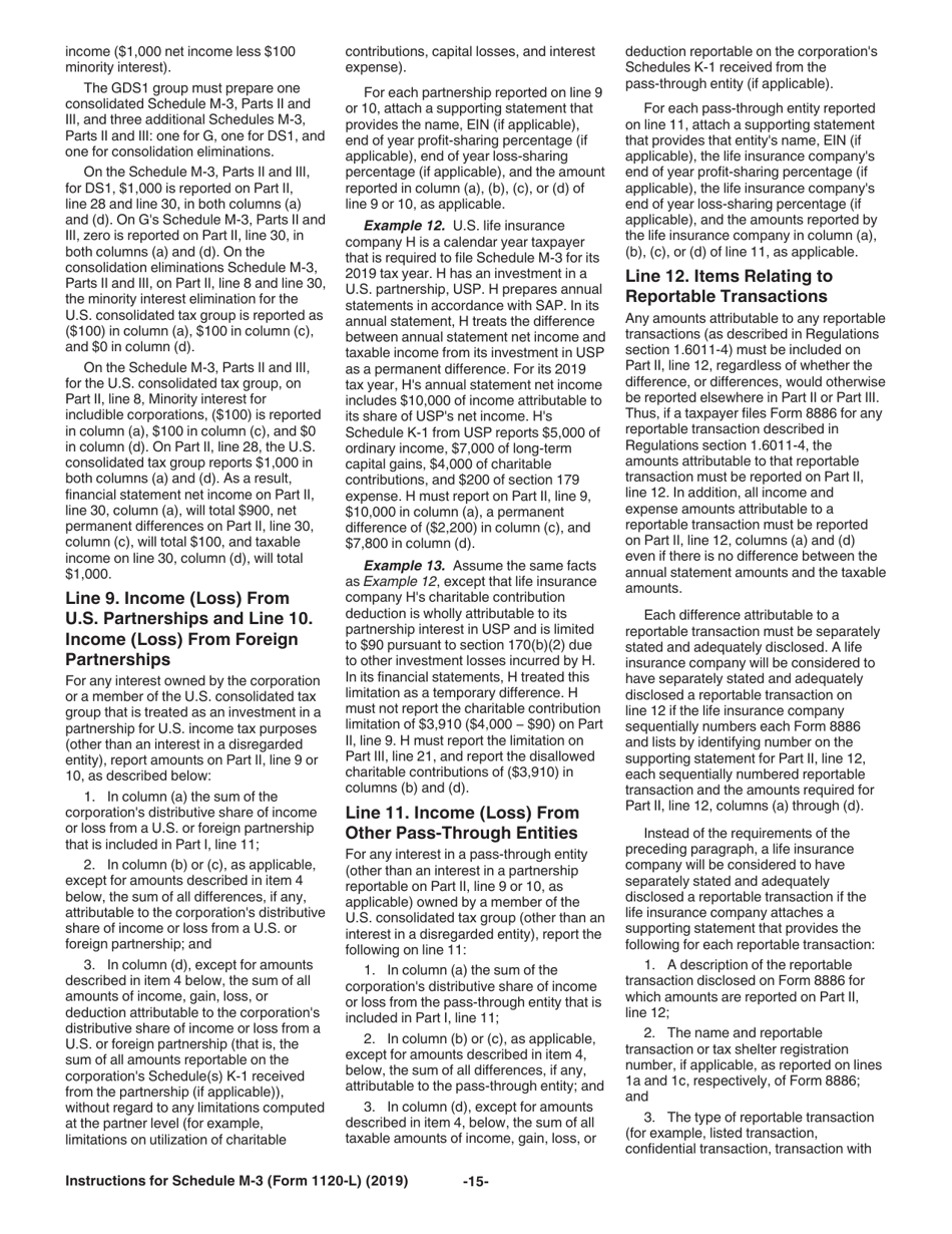 Instructions for IRS Form 1120-L Schedule M-3 Net Income (Loss) Reconciliation for US Life Insurance Companies With Total Assets of $10 Million or More, Page 15
