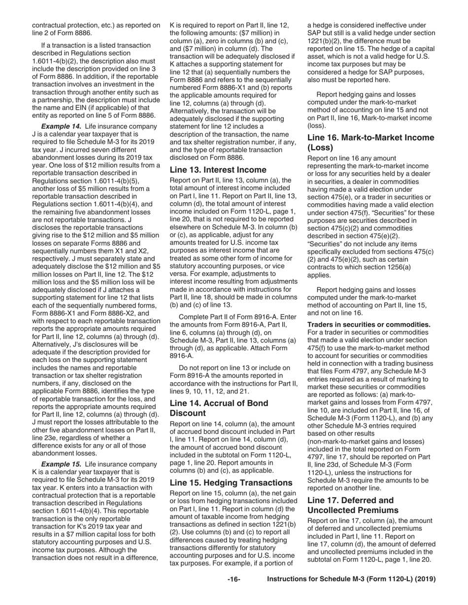 Instructions for IRS Form 1120-L Schedule M-3 Net Income (Loss) Reconciliation for US Life Insurance Companies With Total Assets of $10 Million or More, Page 16