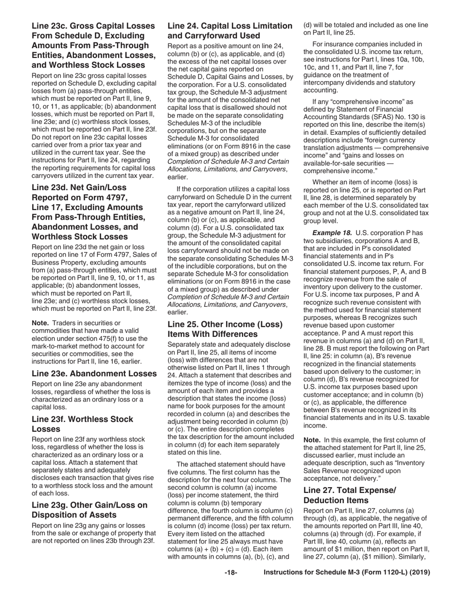 Instructions for IRS Form 1120-L Schedule M-3 Net Income (Loss) Reconciliation for US Life Insurance Companies With Total Assets of $10 Million or More, Page 18