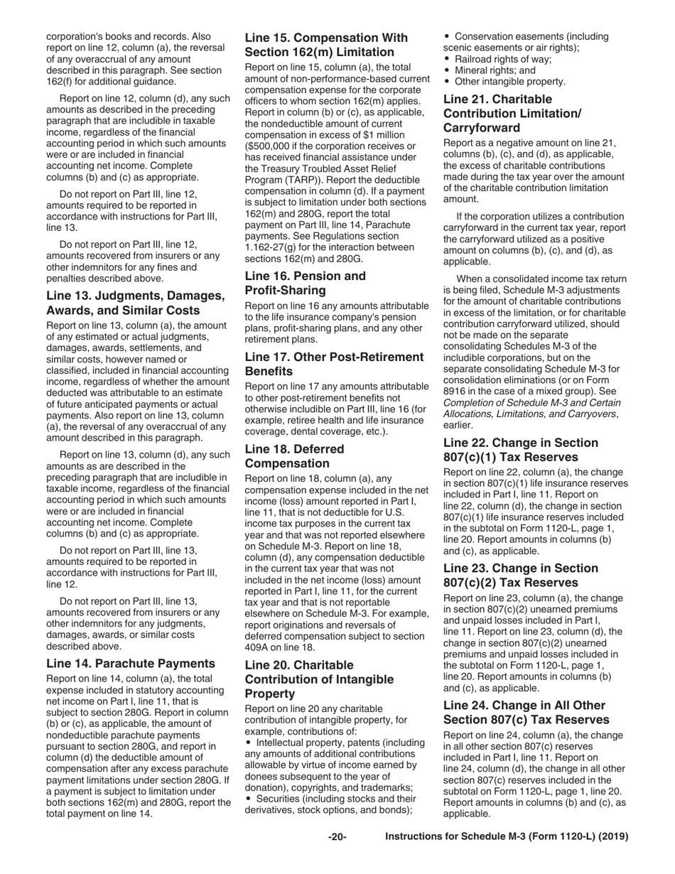 Instructions for IRS Form 1120-L Schedule M-3 Net Income (Loss) Reconciliation for US Life Insurance Companies With Total Assets of $10 Million or More, Page 20