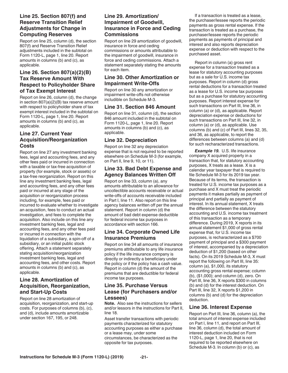 Instructions for IRS Form 1120-L Schedule M-3 Net Income (Loss) Reconciliation for US Life Insurance Companies With Total Assets of $10 Million or More, Page 21