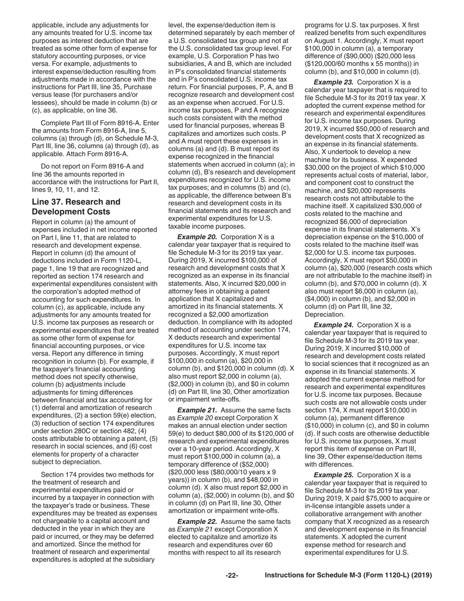 Instructions for IRS Form 1120-L Schedule M-3 Net Income (Loss) Reconciliation for US Life Insurance Companies With Total Assets of $10 Million or More, Page 22