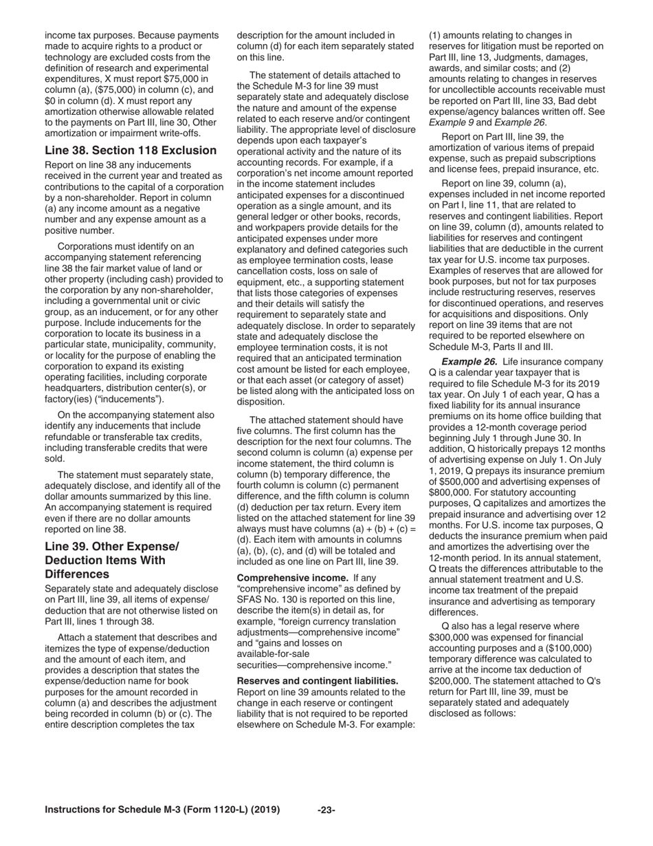 Instructions for IRS Form 1120-L Schedule M-3 Net Income (Loss) Reconciliation for US Life Insurance Companies With Total Assets of $10 Million or More, Page 23