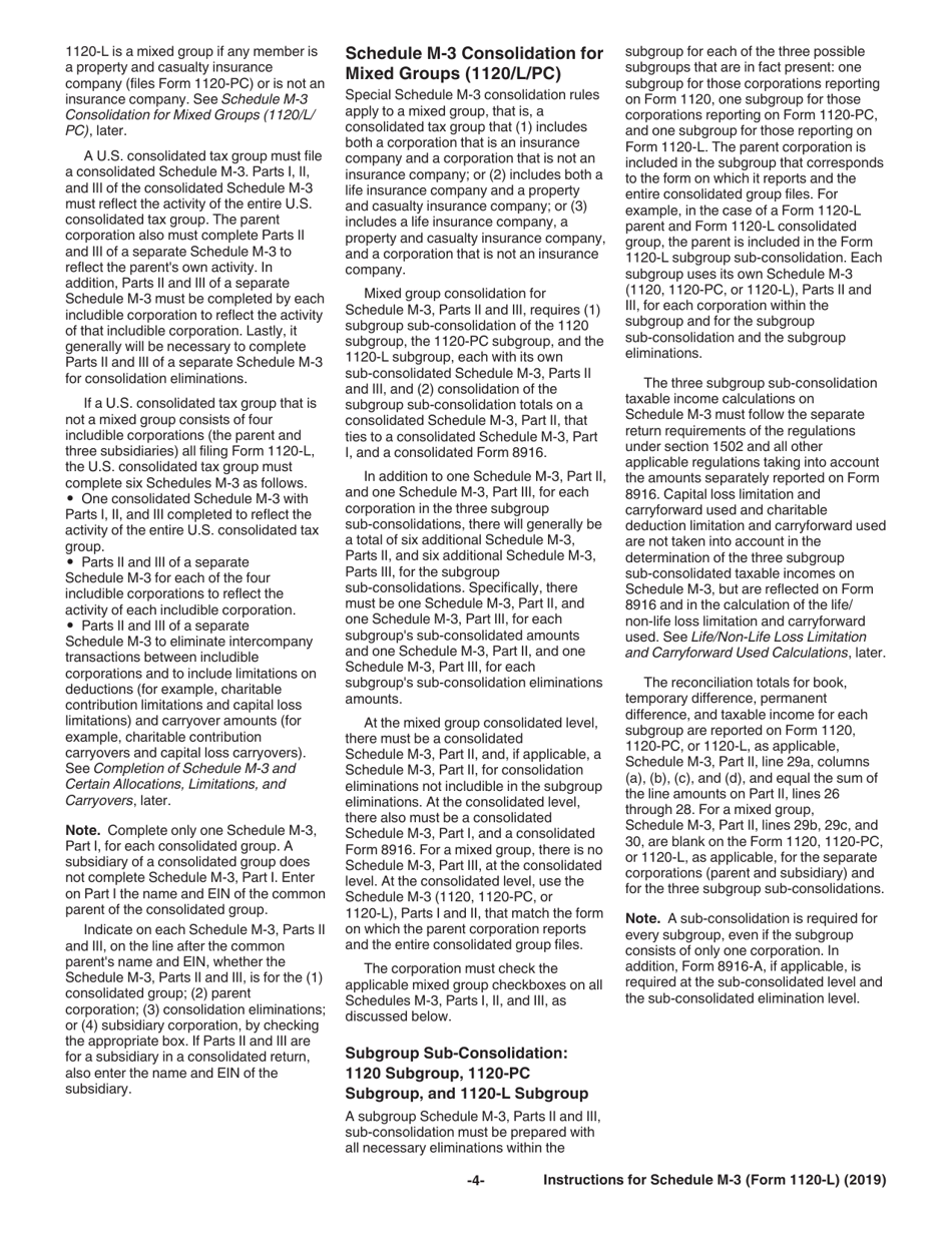 Instructions for IRS Form 1120-L Schedule M-3 Net Income (Loss) Reconciliation for US Life Insurance Companies With Total Assets of $10 Million or More, Page 4