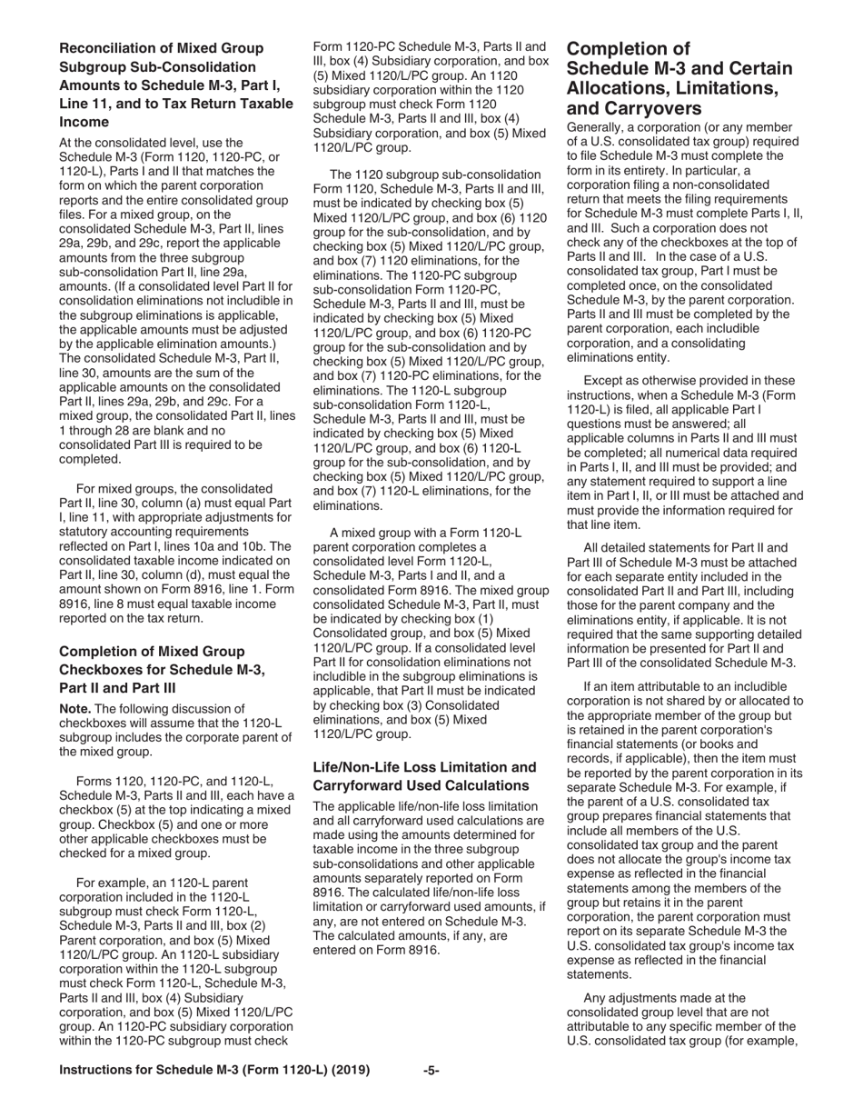 Instructions for IRS Form 1120-L Schedule M-3 Net Income (Loss) Reconciliation for US Life Insurance Companies With Total Assets of $10 Million or More, Page 5