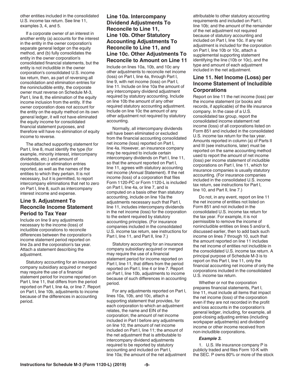 Instructions for IRS Form 1120-L Schedule M-3 Net Income (Loss) Reconciliation for US Life Insurance Companies With Total Assets of $10 Million or More, Page 9