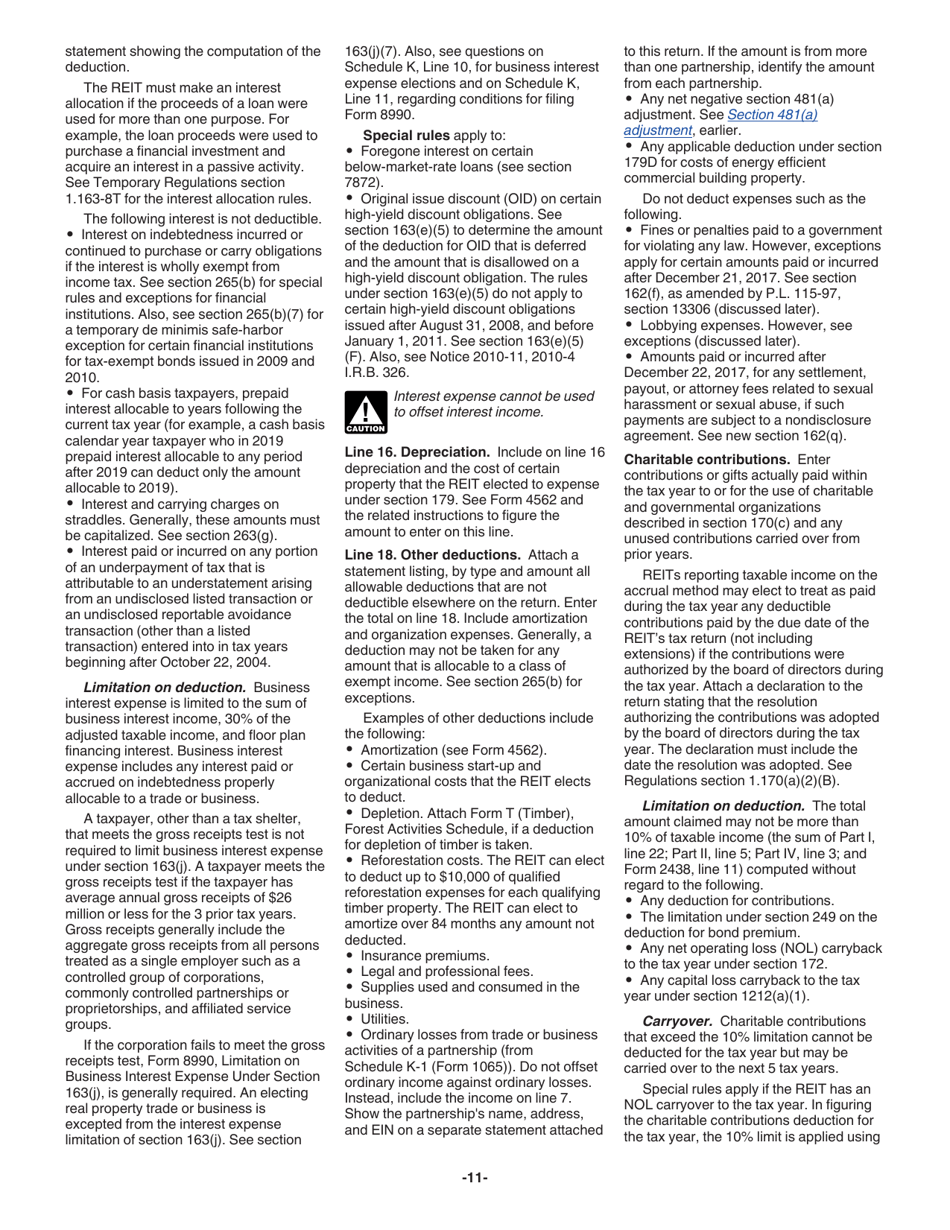 Instructions for IRS Form 1120-REIT U.S. Income Tax Return for Real Estate Investment Trusts, Page 11