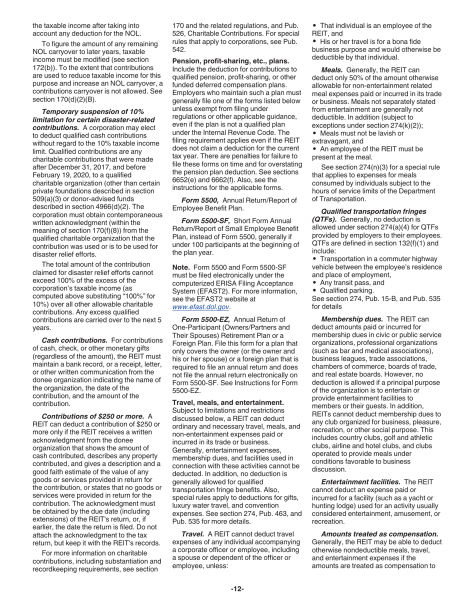 Instructions for IRS Form 1120-REIT U.S. Income Tax Return for Real Estate Investment Trusts, Page 12