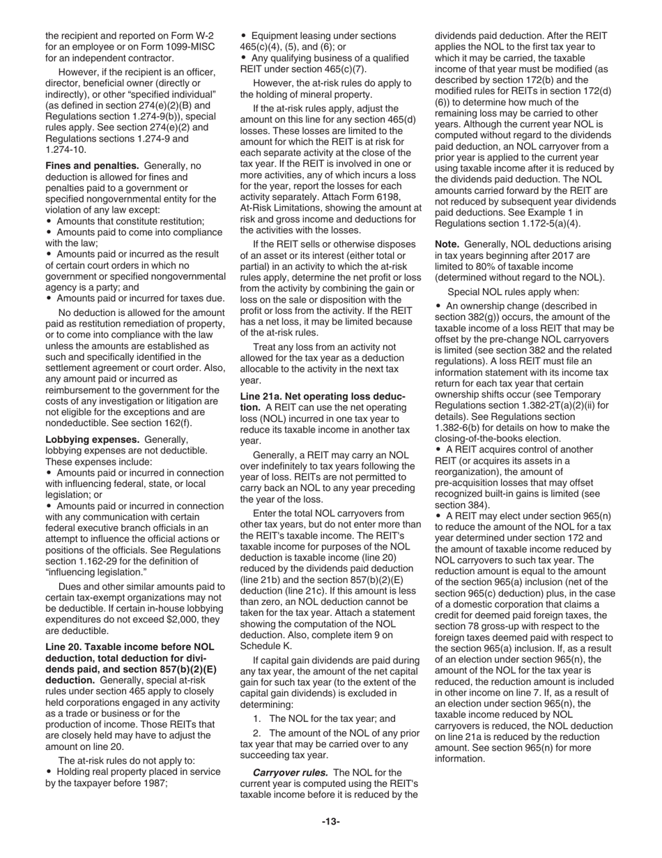 Instructions for IRS Form 1120-REIT U.S. Income Tax Return for Real Estate Investment Trusts, Page 13