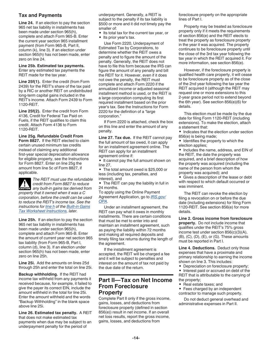 Instructions for IRS Form 1120-REIT U.S. Income Tax Return for Real Estate Investment Trusts, Page 14