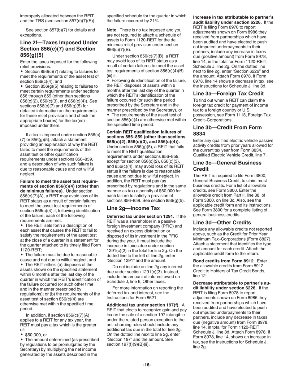Instructions for IRS Form 1120-REIT U.S. Income Tax Return for Real Estate Investment Trusts, Page 16