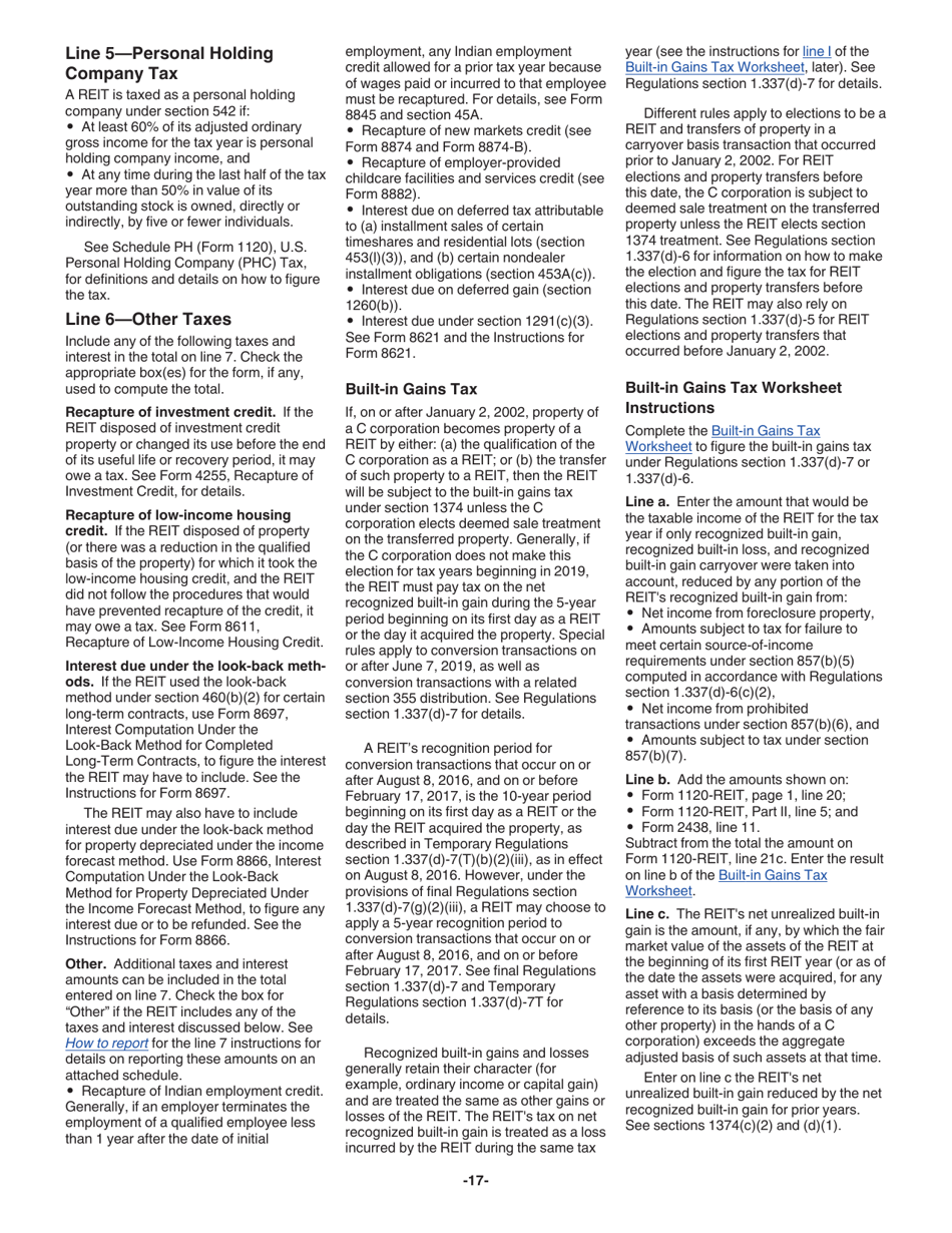 Instructions for IRS Form 1120-REIT U.S. Income Tax Return for Real Estate Investment Trusts, Page 17