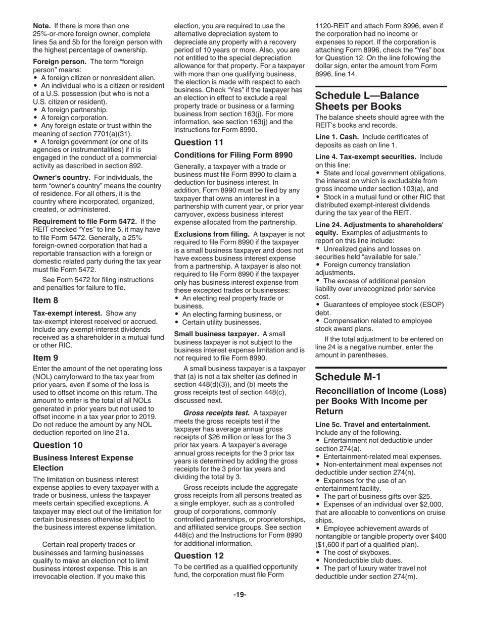 Instructions for IRS Form 1120-REIT U.S. Income Tax Return for Real Estate Investment Trusts, Page 19