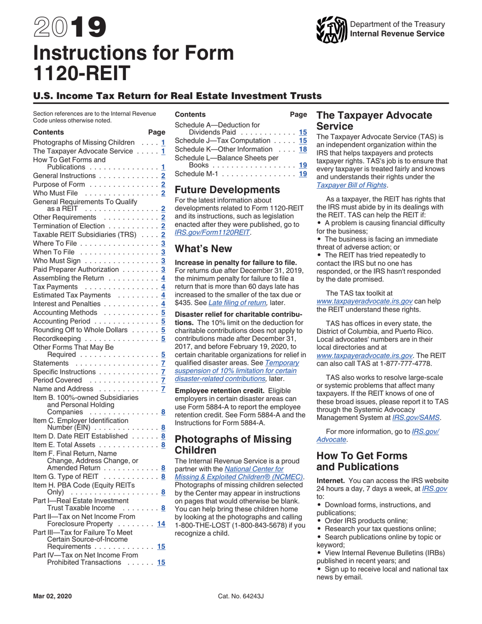 Instructions for IRS Form 1120-REIT U.S. Income Tax Return for Real Estate Investment Trusts, Page 1