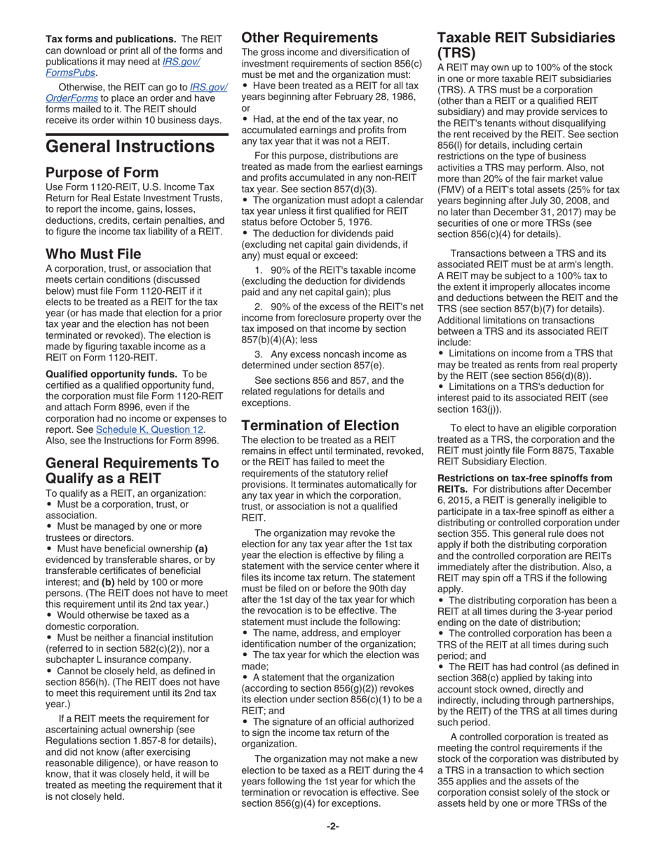 Instructions for IRS Form 1120-REIT U.S. Income Tax Return for Real Estate Investment Trusts, Page 2