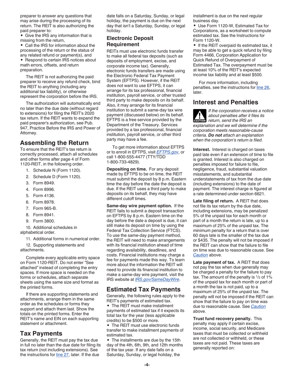 Instructions for IRS Form 1120-REIT U.S. Income Tax Return for Real Estate Investment Trusts, Page 4