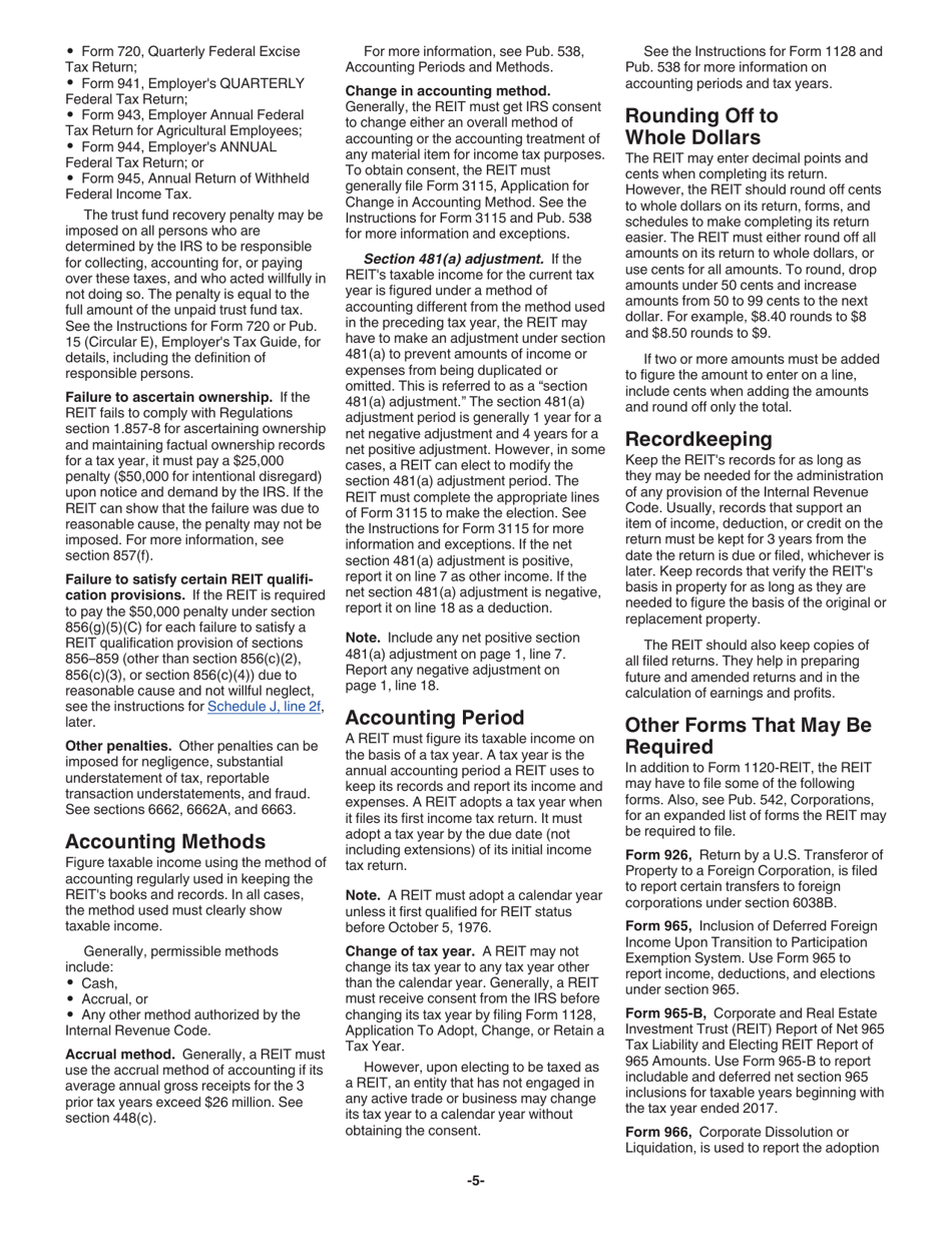 Instructions for IRS Form 1120-REIT U.S. Income Tax Return for Real Estate Investment Trusts, Page 5