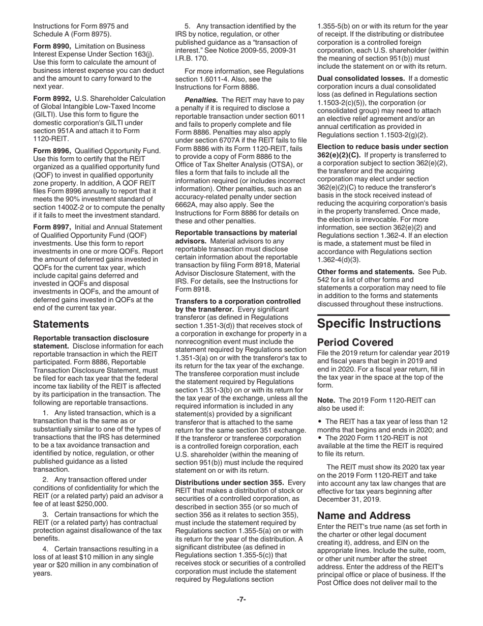Instructions for IRS Form 1120-REIT U.S. Income Tax Return for Real Estate Investment Trusts, Page 7