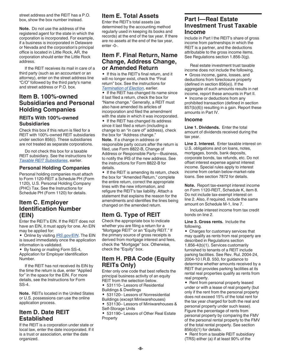 Instructions for IRS Form 1120-REIT U.S. Income Tax Return for Real Estate Investment Trusts, Page 8