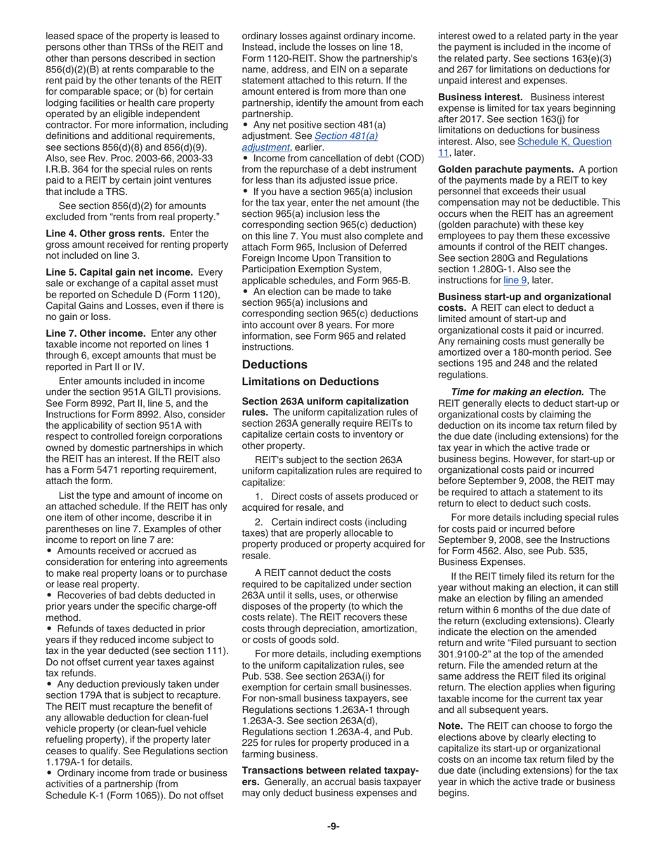 Instructions for IRS Form 1120-REIT U.S. Income Tax Return for Real Estate Investment Trusts, Page 9