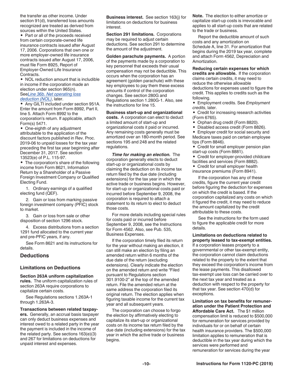 Instructions for IRS Form 1120-PC U.S. Property and Casualty Insurance Company Income Tax Return, Page 10