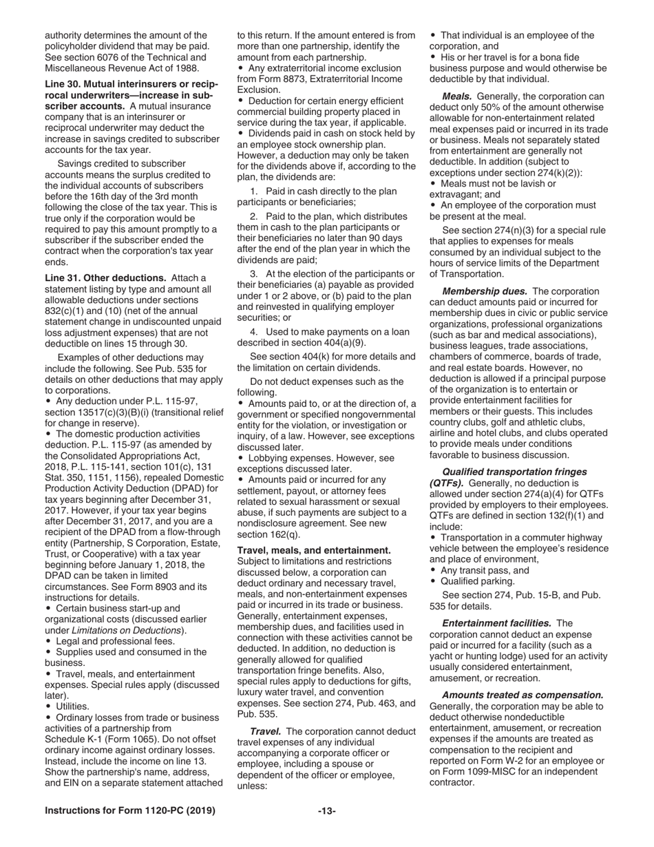 Instructions for IRS Form 1120-PC U.S. Property and Casualty Insurance Company Income Tax Return, Page 13
