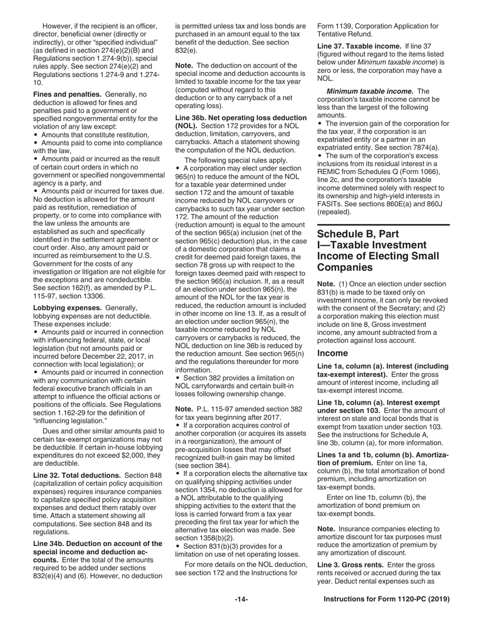 Instructions for IRS Form 1120-PC U.S. Property and Casualty Insurance Company Income Tax Return, Page 14