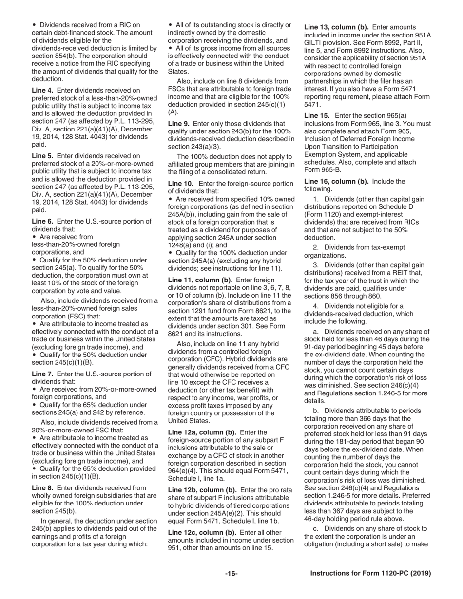 Instructions for IRS Form 1120-PC U.S. Property and Casualty Insurance Company Income Tax Return, Page 16