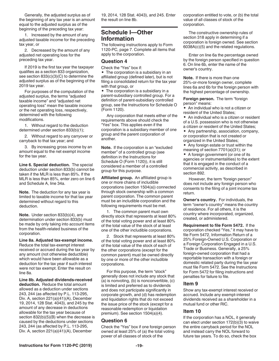 Instructions for IRS Form 1120-PC U.S. Property and Casualty Insurance Company Income Tax Return, Page 19
