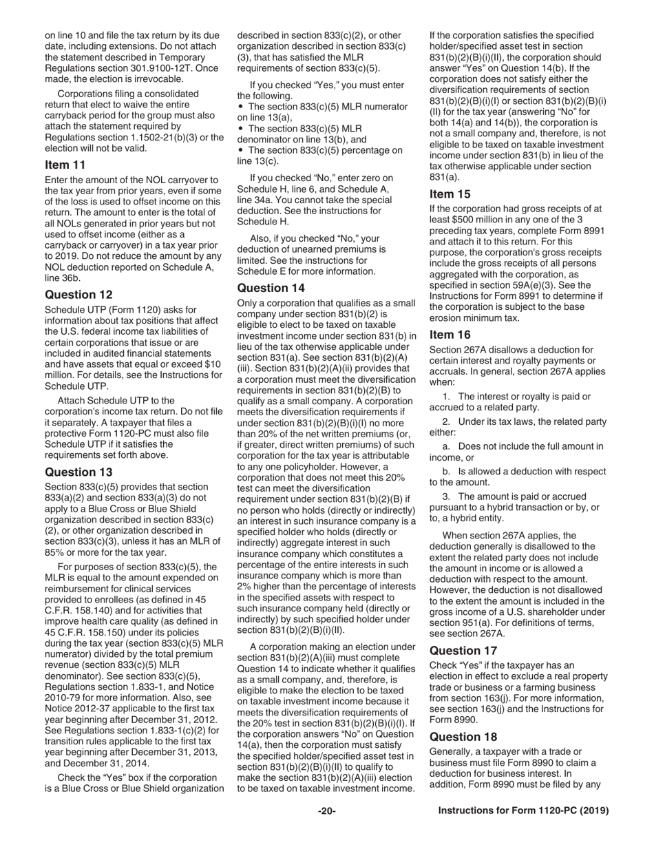 Instructions for IRS Form 1120-PC U.S. Property and Casualty Insurance Company Income Tax Return, Page 20