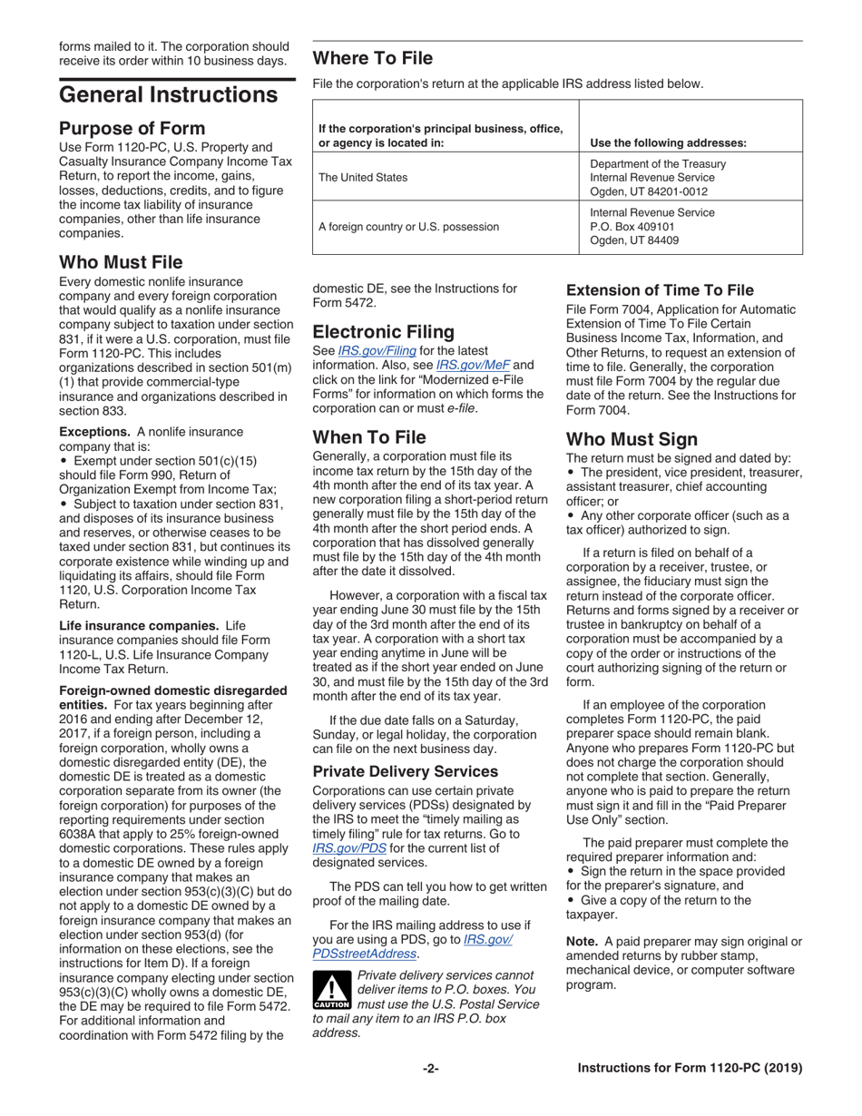 Instructions for IRS Form 1120-PC U.S. Property and Casualty Insurance Company Income Tax Return, Page 2