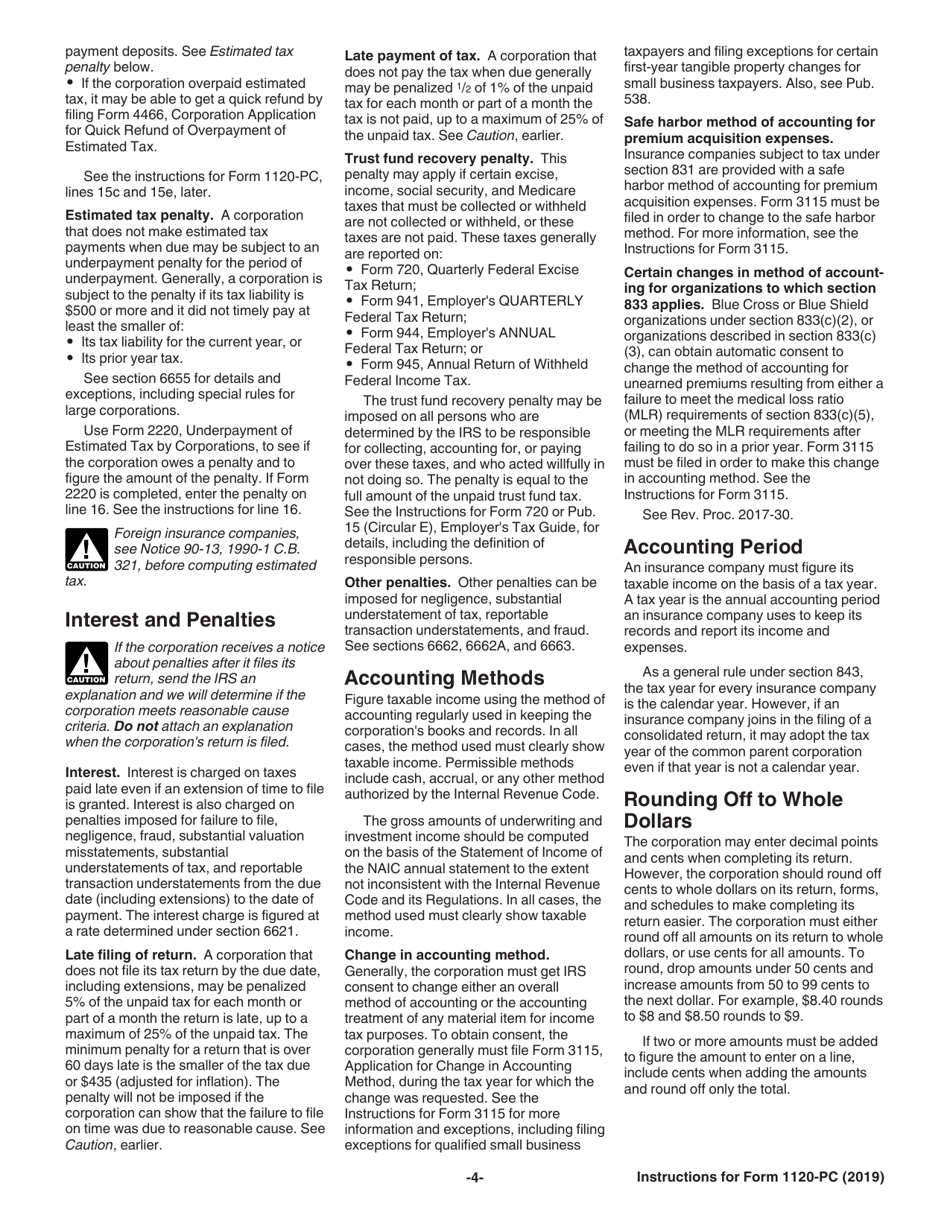 Instructions for IRS Form 1120-PC U.S. Property and Casualty Insurance Company Income Tax Return, Page 4