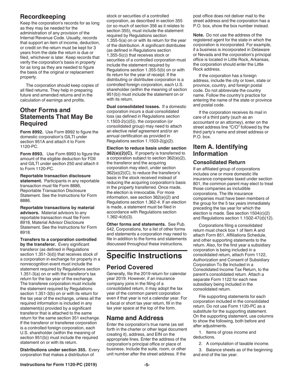 Instructions for IRS Form 1120-PC U.S. Property and Casualty Insurance Company Income Tax Return, Page 5