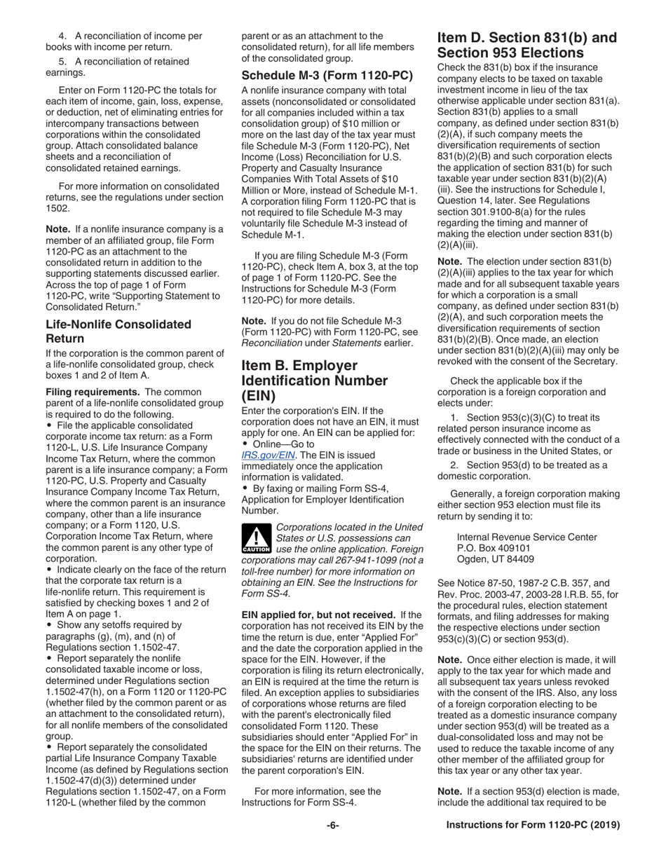 Instructions for IRS Form 1120-PC U.S. Property and Casualty Insurance Company Income Tax Return, Page 6
