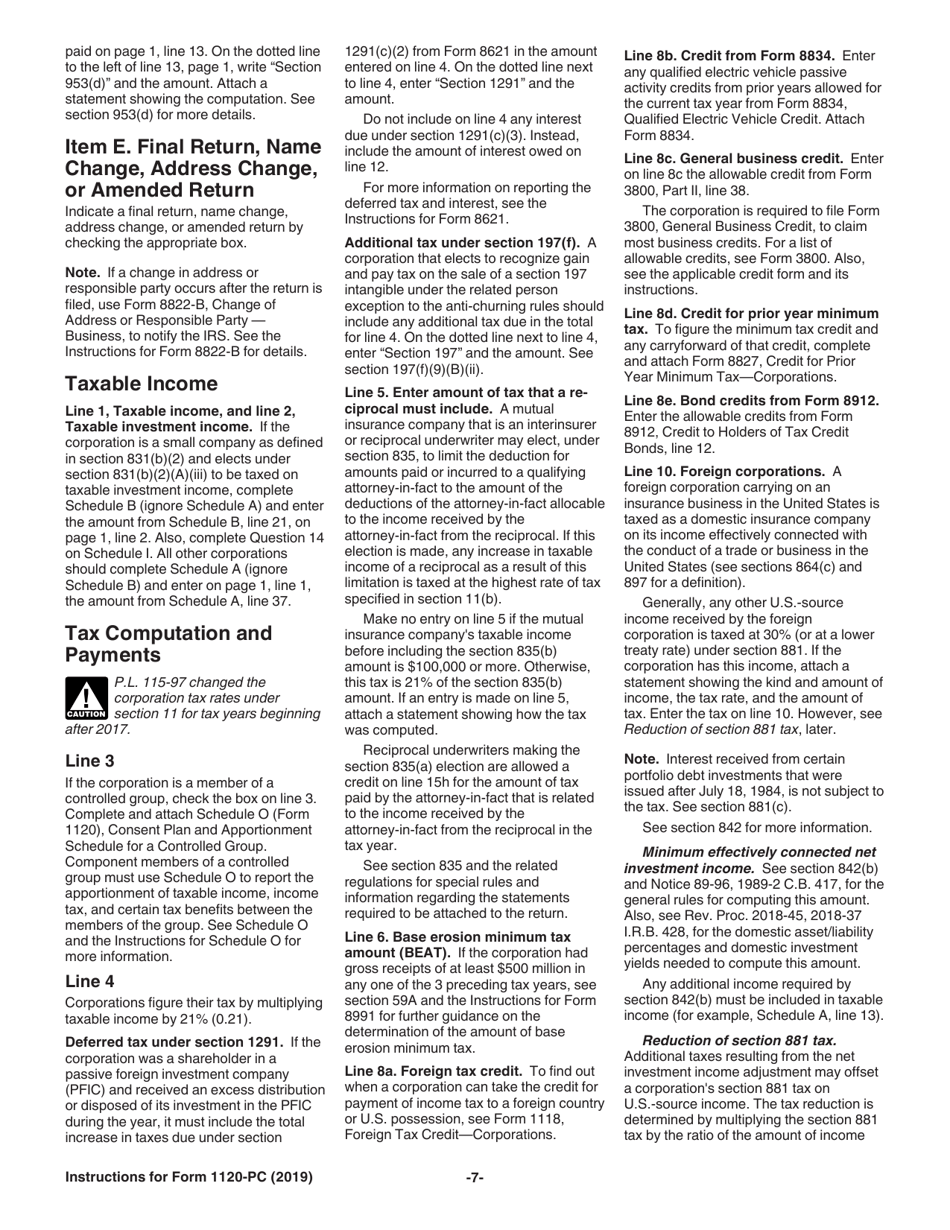 Instructions for IRS Form 1120-PC U.S. Property and Casualty Insurance Company Income Tax Return, Page 7