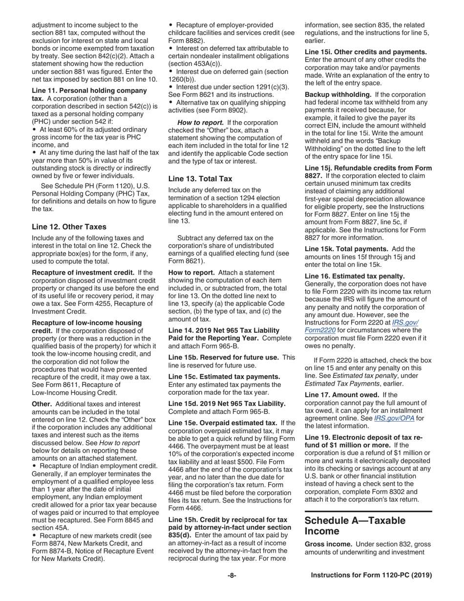 Instructions for IRS Form 1120-PC U.S. Property and Casualty Insurance Company Income Tax Return, Page 8