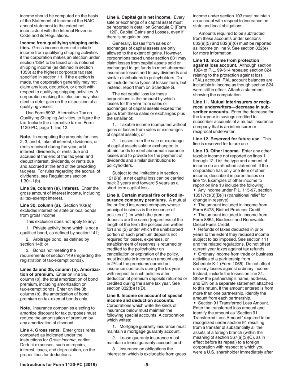 Instructions for IRS Form 1120-PC U.S. Property and Casualty Insurance Company Income Tax Return, Page 9
