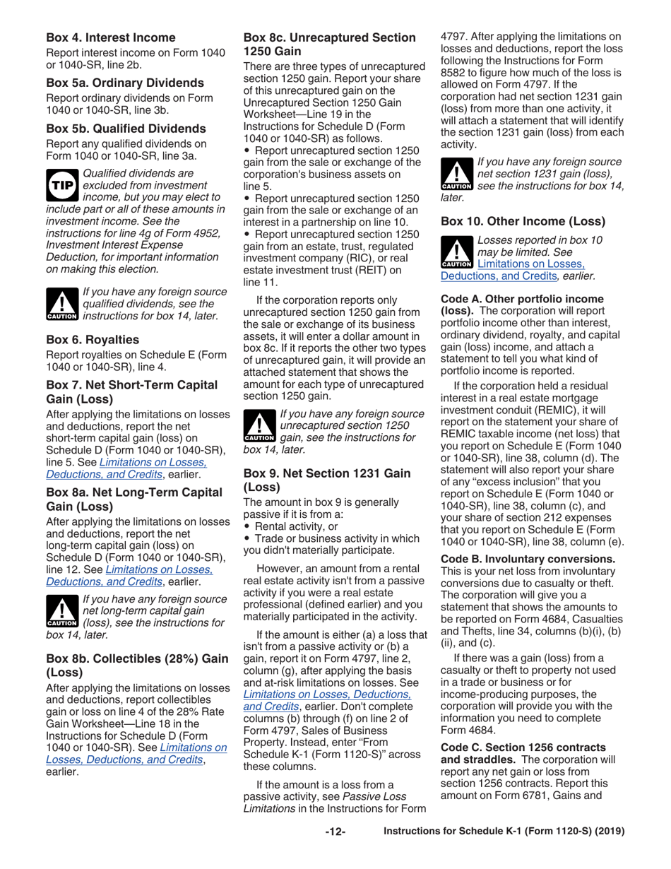 Instructions for IRS Form 1120-S Schedule K-1 Shareholders Share of Income, Deductions, Credits, Etc.(For Shareholders Use Only), Page 12