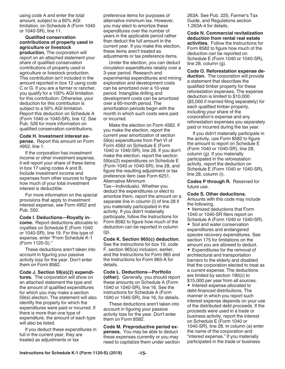 Instructions for IRS Form 1120-S Schedule K-1 Shareholders Share of Income, Deductions, Credits, Etc.(For Shareholders Use Only), Page 15