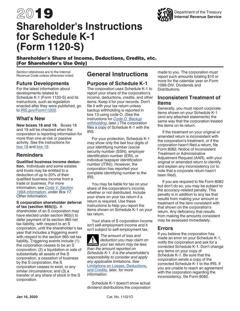 Instructions for IRS Form 1120-S Schedule K-1 Shareholders Share of Income, Deductions, Credits, Etc.(For Shareholders Use Only), Page 1