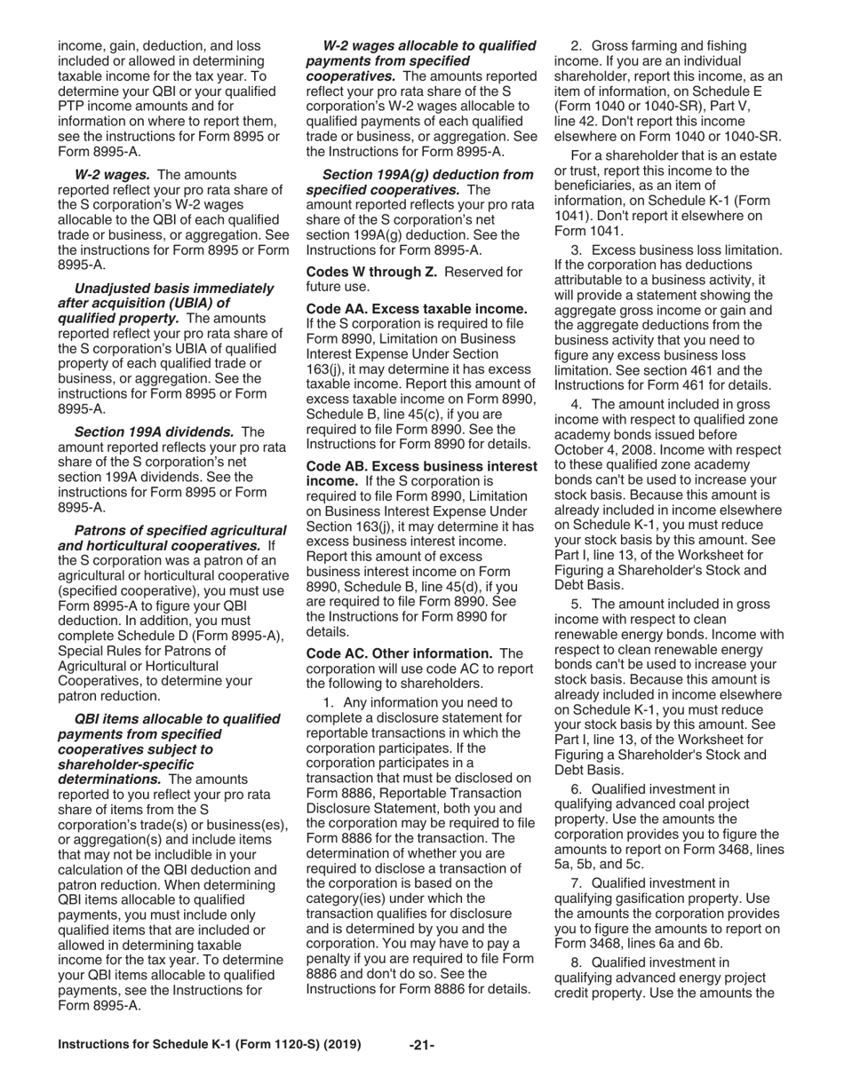 Instructions for IRS Form 1120-S Schedule K-1 Shareholders Share of Income, Deductions, Credits, Etc.(For Shareholders Use Only), Page 21