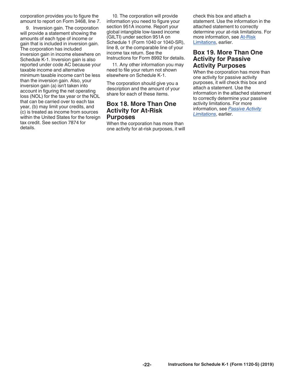 Instructions for IRS Form 1120-S Schedule K-1 Shareholders Share of Income, Deductions, Credits, Etc.(For Shareholders Use Only), Page 22