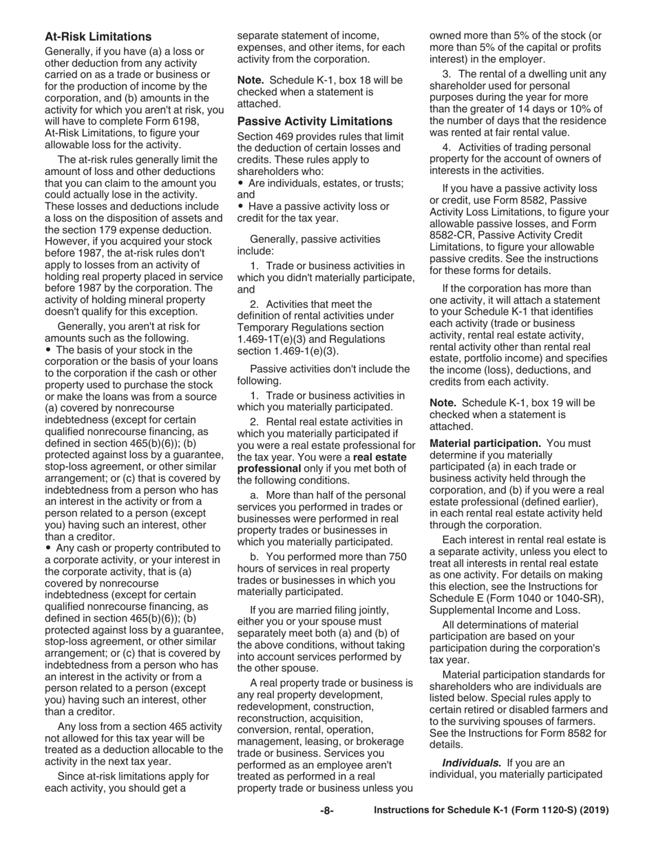 Instructions for IRS Form 1120-S Schedule K-1 Shareholders Share of Income, Deductions, Credits, Etc.(For Shareholders Use Only), Page 8