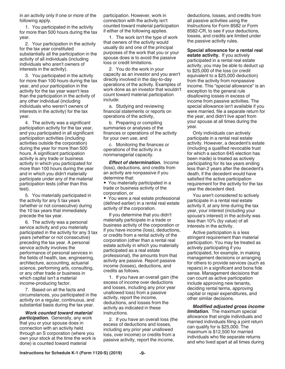 Instructions for IRS Form 1120-S Schedule K-1 Shareholders Share of Income, Deductions, Credits, Etc.(For Shareholders Use Only), Page 9